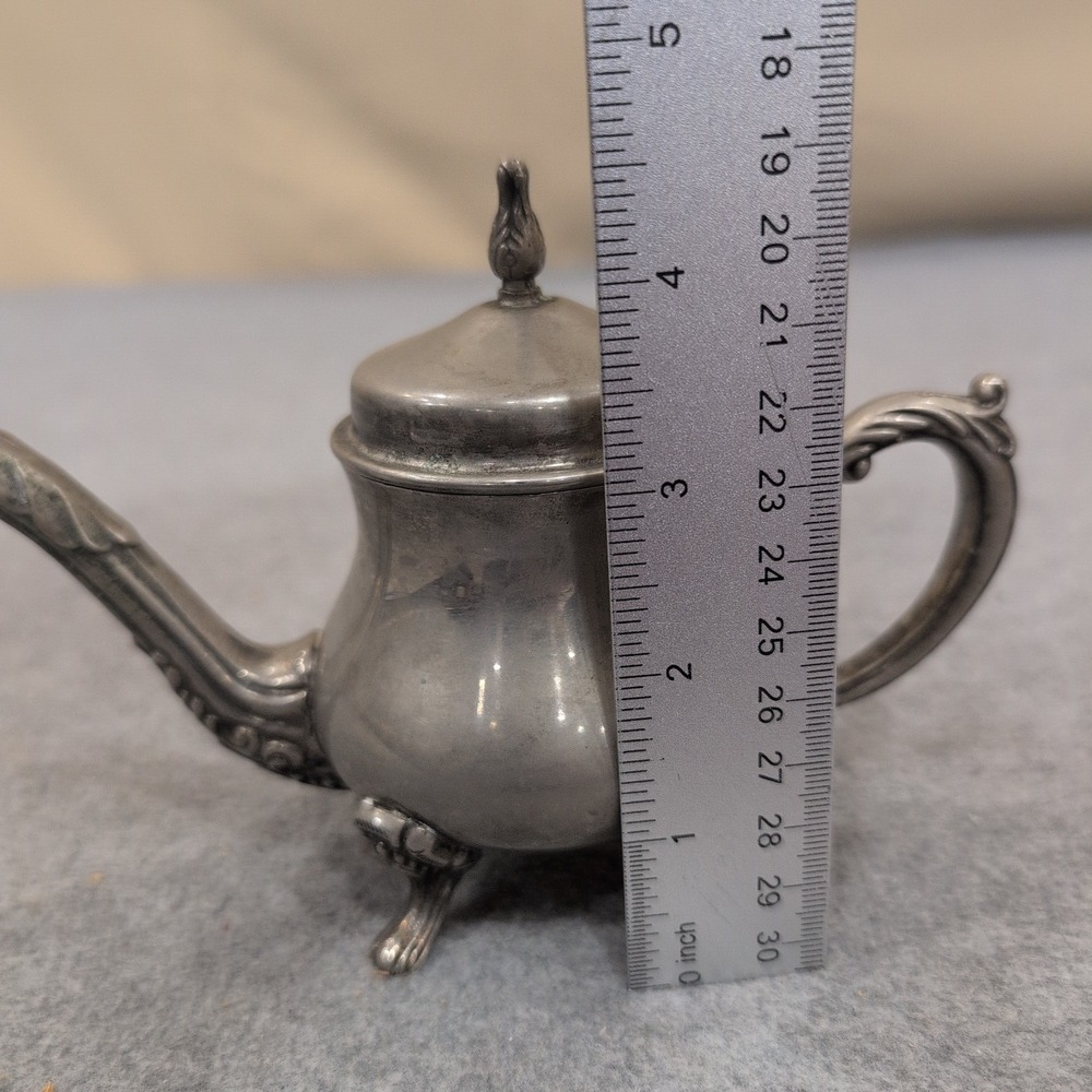 Vintage Miniature Silver Tone Footed Teapot Hinged Lid Ornate‎ Collectible Decor - Picture 9 of 10